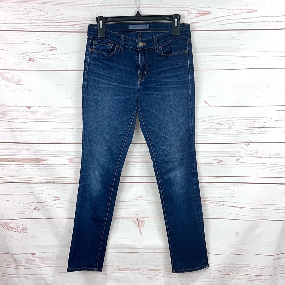 J Brand Mid Rise Faded Dark Indigo Wash Ignite Straight Skinny Jeans 27